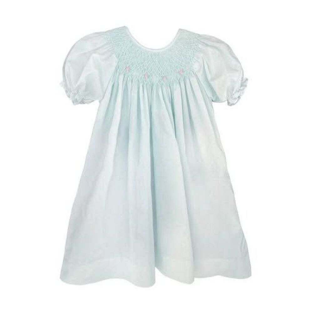 Petit Ami Bishop Heirloom Mint Smocked Daygown w/ Raglan Hand Embroidered